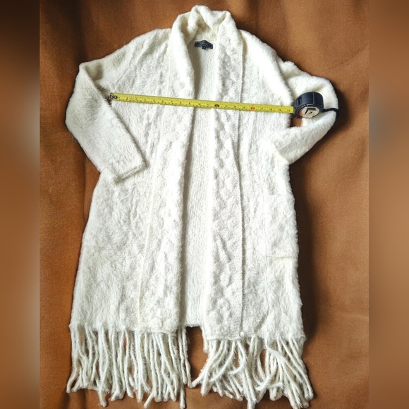 MinKas Cozy and Fuzzy Cream Open Front Long Fringed Cardigan Sweater - Picture 8 of 8